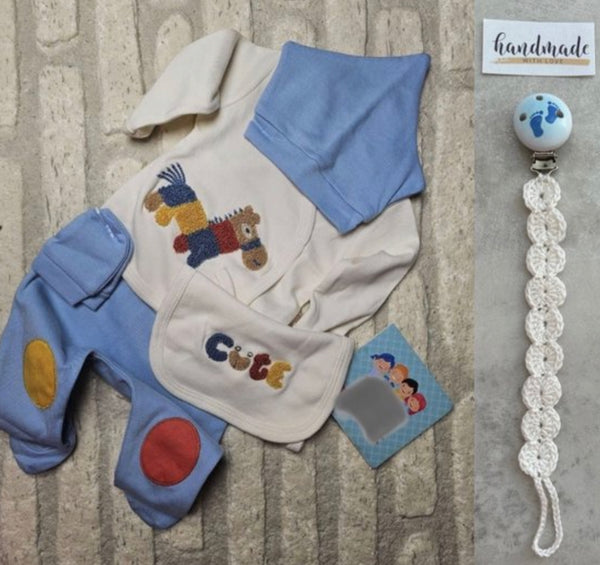 Fopspeenkoord cadeau - Baby newborn 5-delige kleding set jongens - Newborn kleding set - Newborn set - Babykleding - Babyshower cadeau - Kraamcadeau