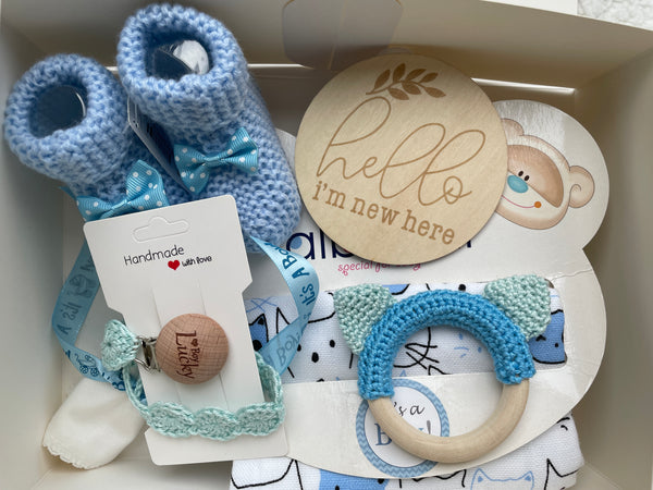 Maminobaby.nl - Baby Geschenkset jongens | Hydrofiele doek | Handmade speenkoord | Handmade bijtring | Kraamcadeau | Babyshower