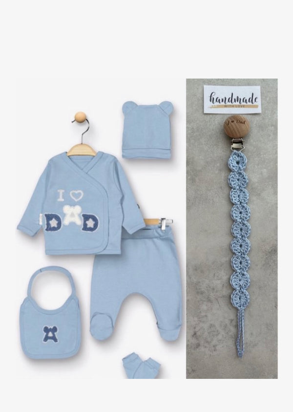 I love dad - Baby newborn 5-delige kleding set jongens - Newborn kleding set - Fopspeenkoord cadeau - Newborn set - Babykleding - Babyshower cadeau - Kraamcadeau