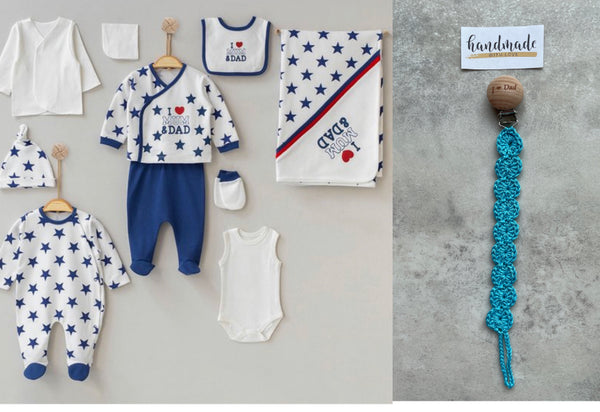 I love mum&dad - Baby newborn 10-delige kleding set jongens - Fopspeenkoord cadeau - Newborn kleding set - Newborn set - Babykleding - Babyshower cadeau - Kraamcadeau