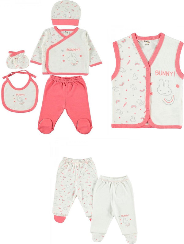 Vestje en 2 broekjes cadeau - Baby newborn 5-delige kleding set meisjes - Bunny Babykleding