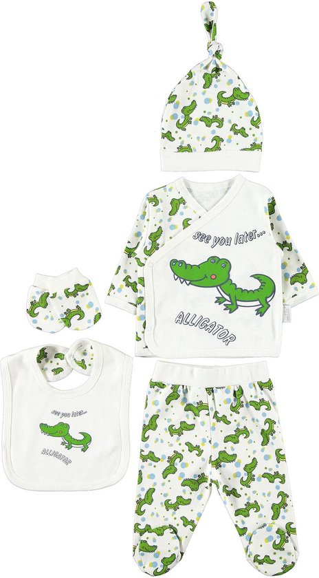 Monddoek cadeau - Krokodil 5-delige newborn set - See you later alligator - Babykleding