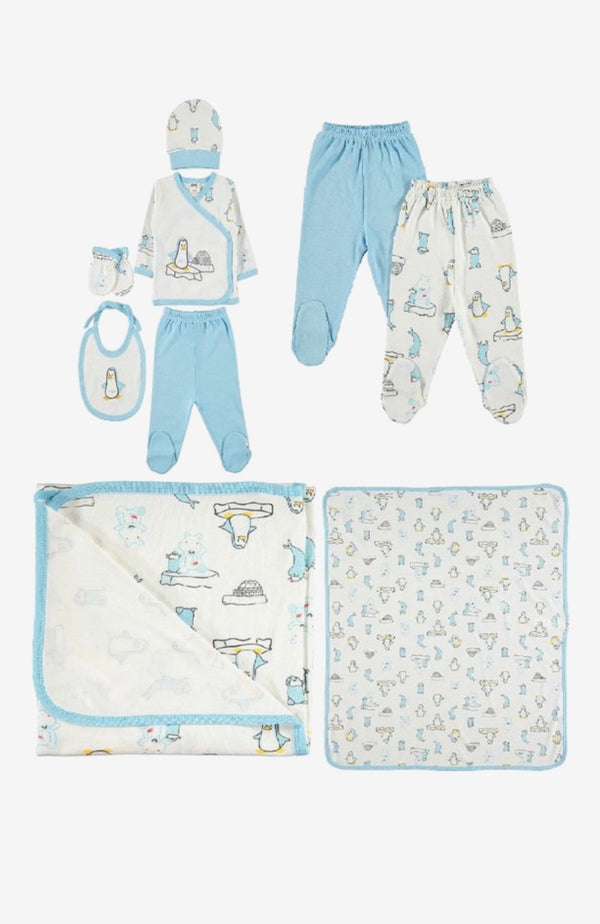 Baby newborn 5-delige kleding set +deken en 2 broekjes jongens - Pinguïn Babykleding