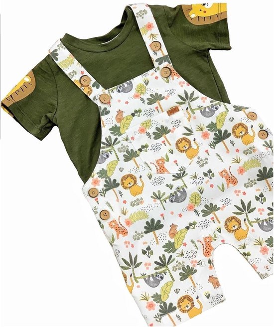 Jungle dieren - Tweedelige set T-shirt en Salopetteshort